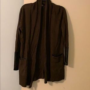 Dark green/brown cardigan with leather detailing